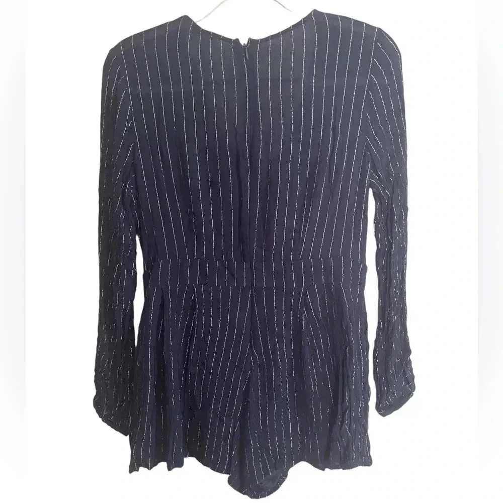 ☀️One the Land Women’s Blue with Metallic Stripes Romper